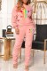 Pink Casual Letter Embroidered Fold O Neck Long Sleeve Two Pieces