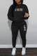 Black Street Print Letter Hooded Collar Long Sleeve Two Pieces