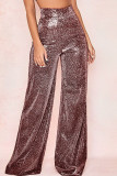 Black Casual Solid Patchwork High Waist Wide Leg Solid Color Bottoms