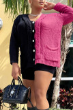 Yellow Grey Casual Solid Patchwork Buckle V Neck Tops