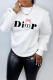 White Casual Daily Print Patchwork Letter O Neck Tops