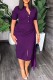 Purple Casual Solid Patchwork V Neck Short Sleeve Dress