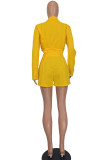 Fluorescent Yellow Fashion Casual Solid Bandage Patchwork V Neck Long Sleeve Two Pieces