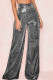 Black Casual Solid Patchwork High Waist Wide Leg Solid Color Bottoms