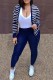 Royal Blue Casual Striped Print Cardigan Pants Long Sleeve Two Pieces