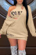 Khaki Sexy Print Patchwork V Neck Long Sleeve Two Pieces