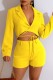 Fluorescent Yellow Fashion Casual Solid Bandage Patchwork V Neck Long Sleeve Two Pieces
