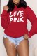 Burgundy Casual Print Letter O Neck Tops