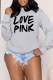 Grey Casual Print Letter O Neck Tops