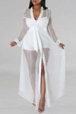 Red Sexy Casual Solid Patchwork See-through V Neck Regular Rompers