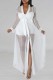 White Sexy Casual Solid Patchwork See-through V Neck Regular Rompers