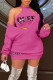 Rose Red Sexy Print Patchwork V Neck Long Sleeve Two Pieces