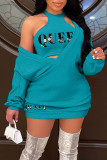 Pink Sexy Print Patchwork V Neck Long Sleeve Two Pieces