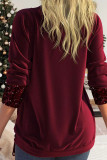 Burgundy Casual Solid Sequins Patchwork Asymmetrical Collar Tops