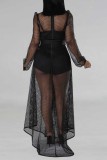 Red Sexy Casual Solid Patchwork See-through V Neck Regular Rompers