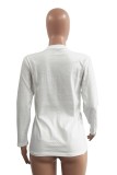 White Casual Print Basic O Neck Tops