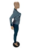 Ink Green Casual Striped Print Cardigan Pants Long Sleeve Two Pieces