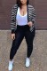 Black Casual Striped Print Cardigan Pants Long Sleeve Two Pieces