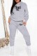 Light Gray Street Print Letter Hooded Collar Long Sleeve Two Pieces