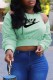 Light Green Street Print Letter O Neck Tops