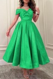 Green Sexy Formal Solid Patchwork With Bow Off the Shoulder Evening Dress Dresses