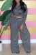 Black Casual Striped Print Patchwork O Neck Long Sleeve Two Pieces