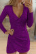 Purple Sexy Solid Patchwork Asymmetrical V Neck One Step Skirt Dresses
