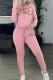 Pink Casual Print Letter Hooded Collar Long Sleeve Two Pieces
