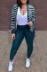 Ink Green Casual Striped Print Cardigan Pants Long Sleeve Two Pieces