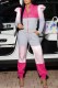 Rose Red Casual Patchwork Contrast Zipper Collar Long Sleeve Two Pieces