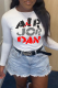 White Street Sportswear Print Patchwork Letter O Neck Tops