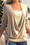Purple Casual Solid Sequins Patchwork Asymmetrical Collar Tops