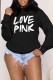 Black Casual Print Letter O Neck Tops