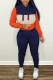 Blue Casual Patchwork Contrast Hooded Collar Long Sleeve Two Pieces