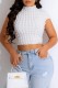 White Casual Solid Patchwork Turtleneck T-Shirts