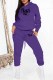 Purple Street Print Letter Hooded Collar Long Sleeve Two Pieces