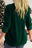 Ink Green Casual Solid Sequins Patchwork Asymmetrical Collar Tops