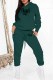 Ink Green Street Print Letter Hooded Collar Long Sleeve Two Pieces