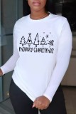 White Casual Print Basic O Neck Tops