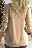 Khaki Casual Solid Sequins Patchwork Asymmetrical Collar Tops