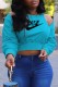 Blue Street Print Letter O Neck Tops