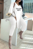 White Casual Print Patchwork Slit V Neck Long Sleeve Two Pieces