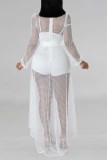 Red Sexy Casual Solid Patchwork See-through V Neck Regular Rompers