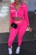 Rose Red Sportswear Print Letter Zipper Collar Long Sleeve Two Pieces