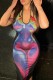 Multicolor Sexy Print Backless Cross Straps Halter Sleeveless Dress Dresses