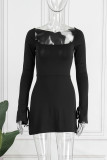 Apricot Sexy Solid Bandage Patchwork Slit Square Collar A Line Dresses