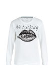 White Casual Vintage Lips Printed Patchwork O Neck Tops