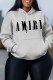 Grey Casual Print Letter Hooded Collar Tops