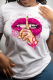 White Casual Street Lips Printed Patchwork O Neck T-Shirts
