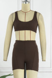 Pink Sexy Solid Patchwork U Neck Sleeveless Two Pieces